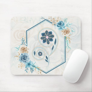 Blau und Aquamarine Blumengrafik, "Leben beleben" Mousepad