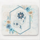 Blau und Aquamarine Blumengrafik, "Leben beleben" Mousepad (Vorne)