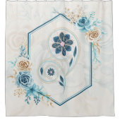 Blau und Aquamarine Grafik, "Leben beleben", Blüte Duschvorhang (Vorderseite)