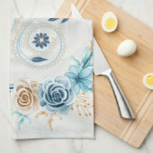 Blau und Aquamarine Kunst, "Leben beleben", Blumen Geschirrtuch (Viertel Falte)