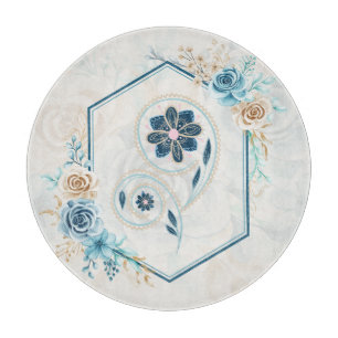 Blau und Aquamarine Kunst, "Leben beleben", Blumen Schneidebrett