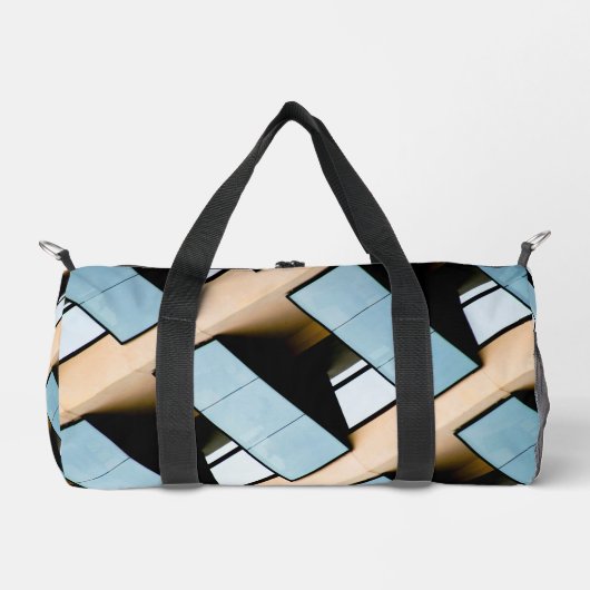 Blau und Beige Abstrakt Duffle Bag (Vorderseite)