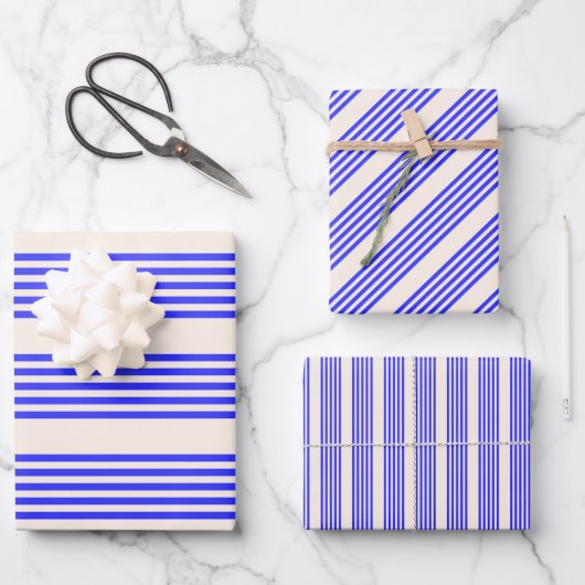 Blau und Beige, fünf Streifen Geschenkpapier Set (Vorderseite)