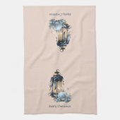 Blau und Beige Moderne Weihnachtsküche Handtuch (Vertikal)