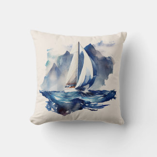 Blau und Beige Sailboat Kissen Kissen