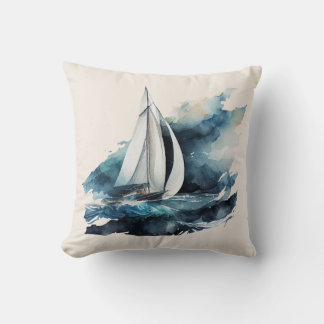 Blau und Beige Sailboat Kissen Kissen