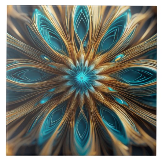 Blau und Blonde Floral Radial 3-d Abstrakt Fliese (Vorderseite)