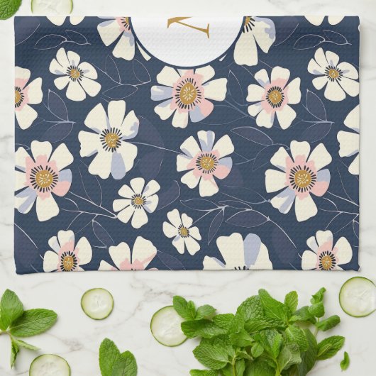 Blau- und Blumendesign Geschirrtuch (Gefaltet)