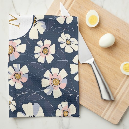 Blau- und Blumendesign Geschirrtuch (Viertel Falte)