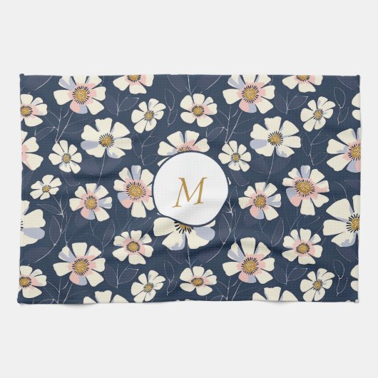 Blau- und Blumendesign Geschirrtuch (Horizontal)