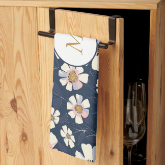 Blau- und Blumendesign Geschirrtuch