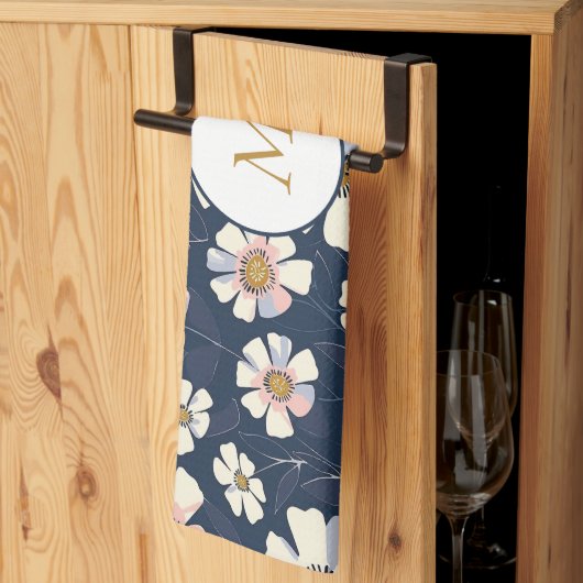 Blau- und Blumendesign Geschirrtuch (Drittel gefaltet)