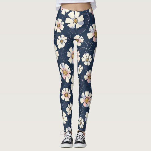 Blau- und Blumendesign Leggings (Vorderseite)