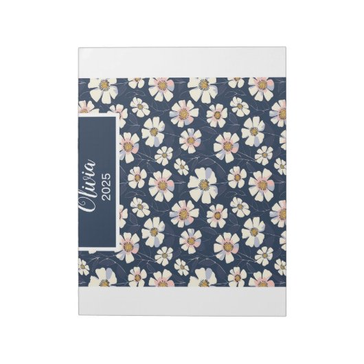 Blau- und Blumenmuster Notizblock (Rotiert)