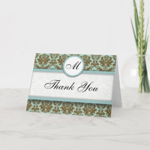 Blau und braun Damask Danke, Cards Dankeskarte