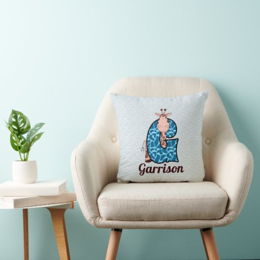 Blau und braun Giraffe Kid's Monogram G Kissen (Stuhl )