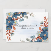 Blau und braun Wasserfarbe Floral Herzlichen Glück Einladung (Vorderseite)