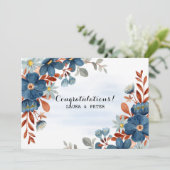 Blau und braun Wasserfarbe Floral Herzlichen Glück Einladung (Stehend Vorderseite)