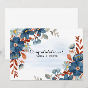 Blau und braun Wasserfarbe Floral Herzlichen Glück Einladung