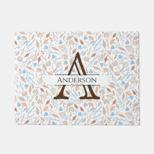 Blau- und Brauntöne-Blätter Monogram Falltürmatt Fußmatte