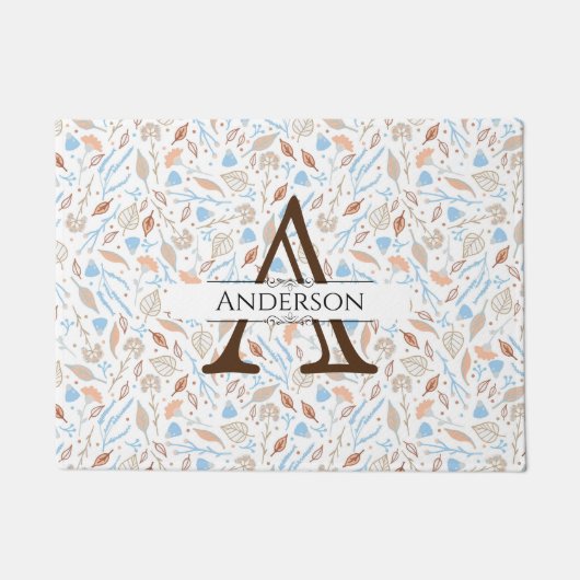 Blau- und Brauntöne-Blätter | Monogram Falltürmatt Fußmatte (Vorderseite)