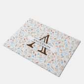Blau- und Brauntöne-Blätter | Monogram Falltürmatt Fußmatte (Schrägansicht)