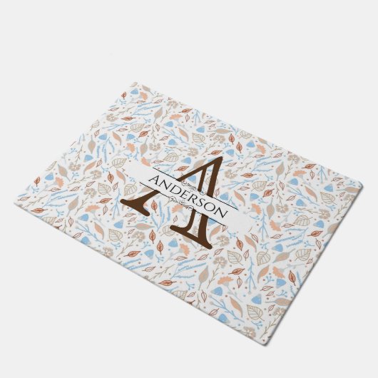 Blau- und Brauntöne-Blätter | Monogram Falltürmatt Fußmatte (Schrägansicht)