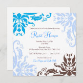 Blau und Brown-Damast-Brautparty laden ein Einladung (Vorne/Hinten)