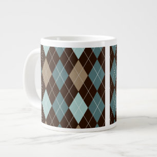Blau und Brown-Rauten-Mode-Muster Jumbo-Tasse