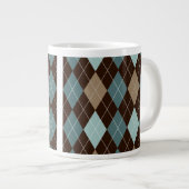 Blau und Brown-Rauten-Mode-Muster Jumbo-Tasse (Vorderseite Rechts)
