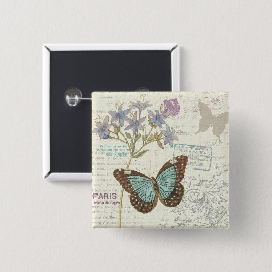 Blau und Brown-Schmetterling Button (Vorne & Hinten)