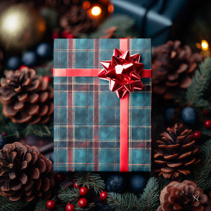 Blau und Burgund Kariert - Klassisches Weihnachtsg Geschenkpapier