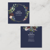 Blau-und Burgunder-mit Blumengeometrisches Quadratische Visitenkarte (Vorne/Hinten)