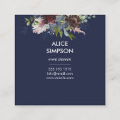 Blau-und Burgunder-mit Blumengeometrisches Quadratische Visitenkarte (Rückseite)