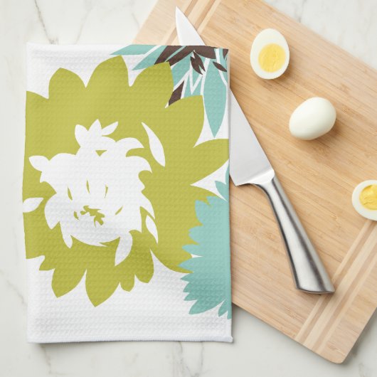 Blau und Chartreuse Modernes Muster Handtuch (Viertel Falte)