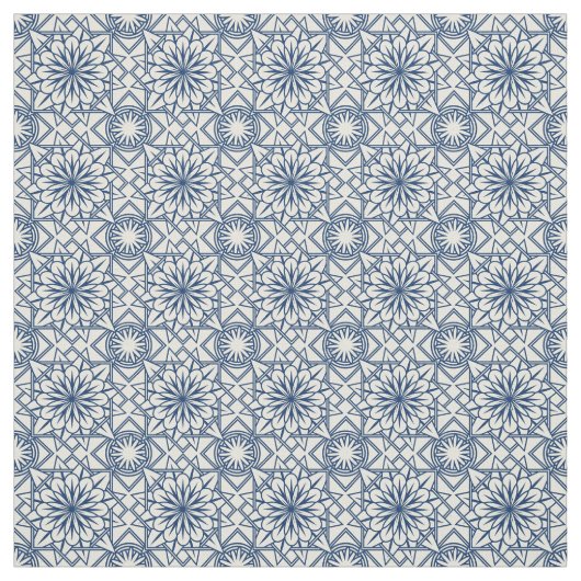 Blau und Cream Art Deco Blumenmuster Stoff (Muster)