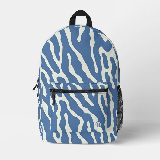 Blau und Creme Modernes Abstraktes Wavy Lines Must Bedruckter Rucksack (Vorderseite)