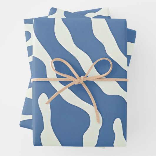 Blau und Creme Modernes Abstraktes Wavy Lines Must Geschenkpapier Set (Beispiel)