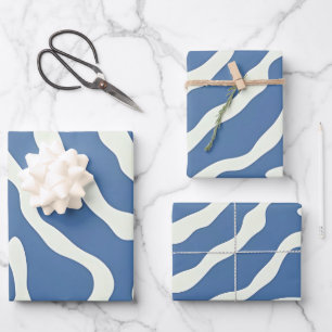 Blau und Creme Modernes Abstraktes Wavy Lines Must Geschenkpapier Set