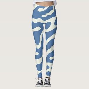 Blau und Creme Modernes Abstraktes Wavy Lines Must Leggings