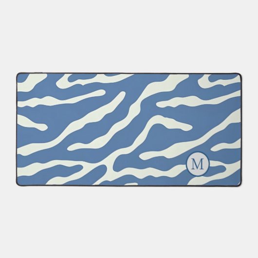 Blau und Creme Modernes Abstraktes Wavy Lines Must Schreibtischunterlage (Vorderseite)