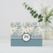Blau-und Creme-Rose mit Monogramm Postkarte (Stehend Vorderseite)