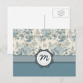 Blau-und Creme-Rose mit Monogramm Postkarte (Vorne/Hinten)