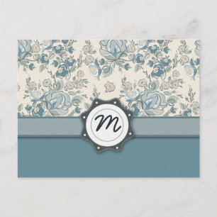 Blau-und Creme-Rose mit Monogramm Postkarte