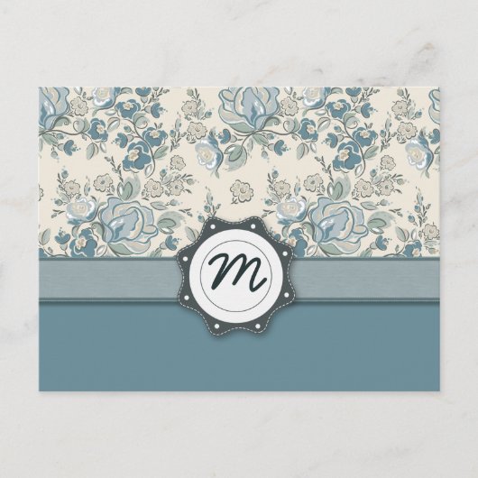 Blau-und Creme-Rose mit Monogramm Postkarte (Vorderseite)