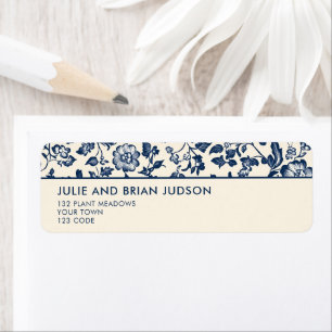 Blau und Creme Rücksendeadresse Delft Floral Borde