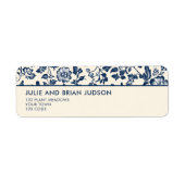 Blau und Creme Rücksendeadresse Delft Floral Borde (Vorne)