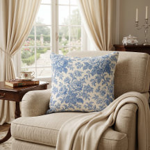Blau- und cremefarbene Blumen-Toile de Jouy