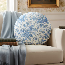 Blau- und cremefarbene Blumen-Toile de Jouy