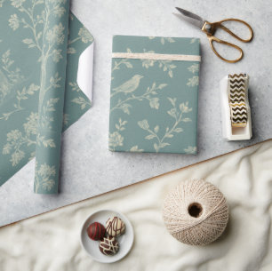 Blau- und cremefarbene französische Toile-Vögel Geschenkpapier